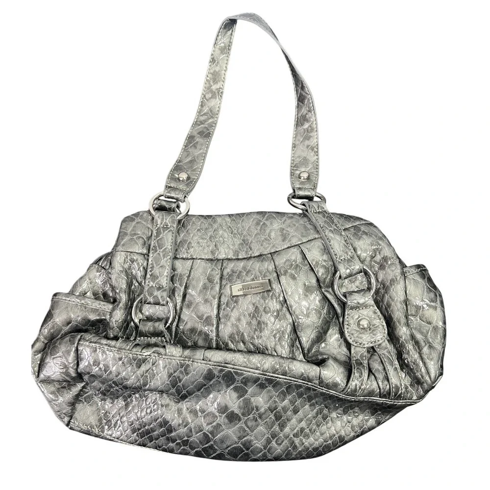 Alfred Dunner Women's Metallic Gray Snakeskin Embossed Shoulder Bag Hobo Handbag